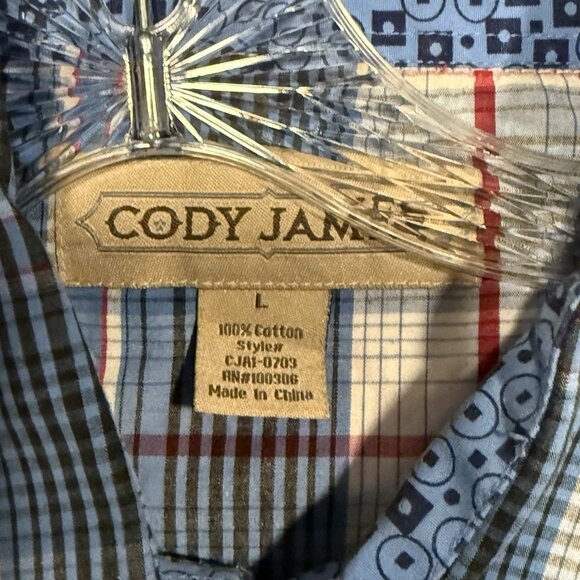 Cody James Western Shirt Mens Large Red White Blue Plaid Pearl Snap Cowboy Rodeo - Picture 3 of 9